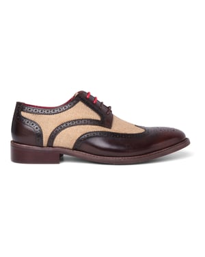 Justin Reess Herren-Brogue-Schuhe aus braunem Leder mit Canvas-Details – Cole