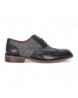 Justin Reess Herren-Brogue-Schuhe aus schwarzem Leder und Tweed - Albert