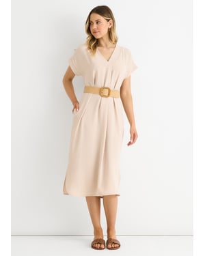 Gini London Air Flow Kleid mit Gürtel, oversized - Beige