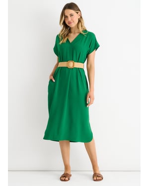 Gini London Air-Flow-Kleid mit Gürtel, oversized - Grün