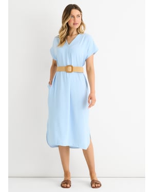 Blaues Air Flow Kleid mit Gürtel und Übergröße