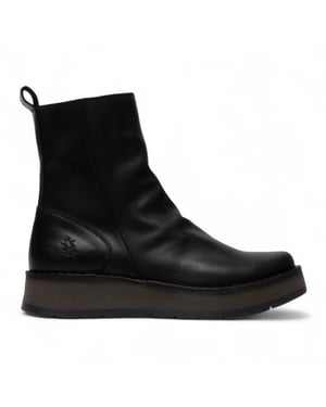 Fly London Damen RENO053FLY Bequeme Ankle Boots aus Leder mit Reißverschluss und Plateausohle, Schwarz