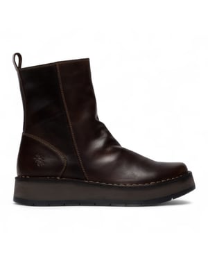 Fly London Damen Dunkelbraun RENO053FLY Bequeme Ankle Boots aus Leder mit Reißverschluss und Plateau