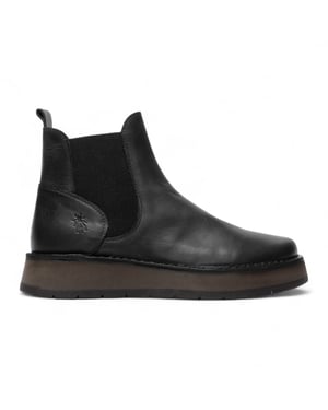 Fly London Damen RAWI131 Chelsea-Stiefel aus Leder, knöchelhoch, zum Hineinschlüpfen, klassisch, bequem, Schwarz