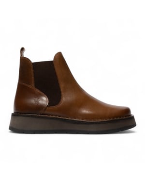 Fly London Damen RAWI131 Chelsea-Stiefel aus Leder zum Hineinschlüpfen, klassisch, bequem, Kamelbraun