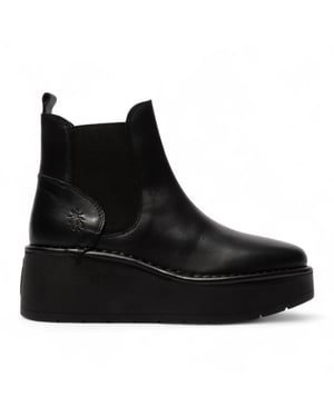 Fly London Damen HELY268 Chelsea-Stiefel aus Leder mit Plateausohle, Schwarz