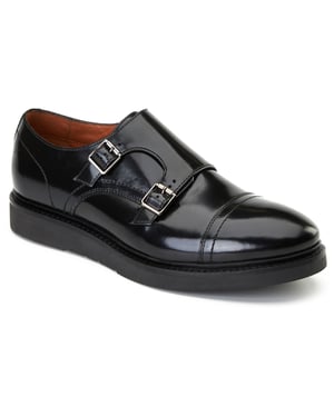 Base London Knight Herrenschuhe Aus Schwarzem Leder Mit Doppeltem Monk Riemen