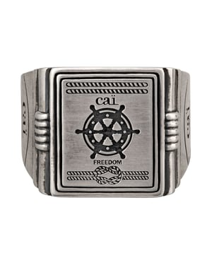 cai Ring 925/- Sterling Silber Siegelring matt oxidiert Sailor Wappen