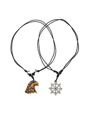 Steuer Modeschmuck Anhänger mit Kette Adler Steuerrad Textilband schwarz