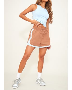 Gini London Shell-Contrast-Läufer-Shorts - Schokoladenbraun