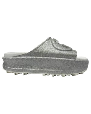 Gucci GG-Logo Glitzernde Rutschsandalen aus silbernem Gummi