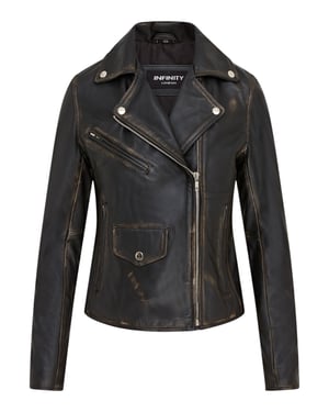 Schwarze klassische Brando-Biker-Lederjacke für Damen im Vintage-Stil – Broome