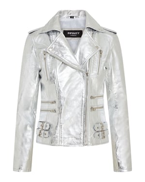 Damen Leder Silber Brando Bikerjacke-Loddon