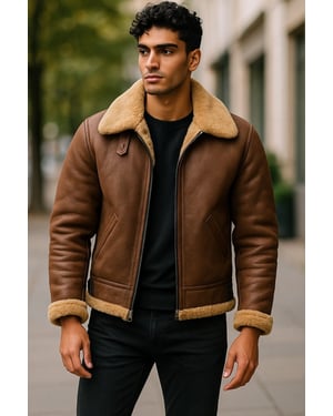 Herren Fliegerjacke aus Schaffellleder B3 aus dem 2. Weltkrieg, Ingwerbraun, Seshego