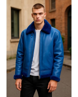 Blaue B3 Bomberjacke aus Schaffell für Herren der RAF Aviator - Sibasa