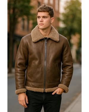 Herren Braune B3 WW2 Schaffell Leder Fliegerjacke-Seshego