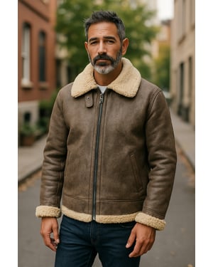 Herren Fliegerjacke aus Schaffellleder B3 WW2, grau, Seshego