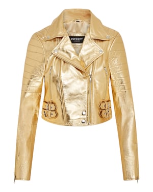 Goldene, verkürzte Brando-Bikerjacke aus Leder für Damen – Damaskus