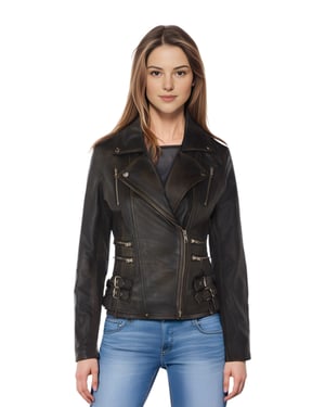 Damen Leder Vintage Schwarz Brando Bikerjacke-Constantia