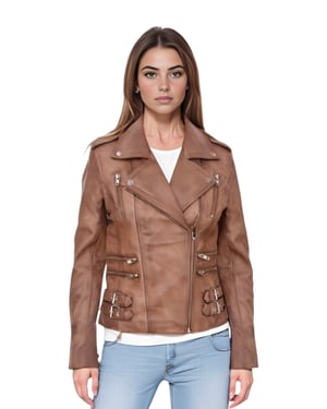 Damen Leder Hellbraun Brando Bikerjacke-Constantia