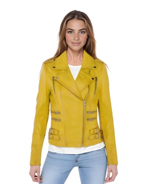 Damen Leder Gelb Brando Bikerjacke-Constantia