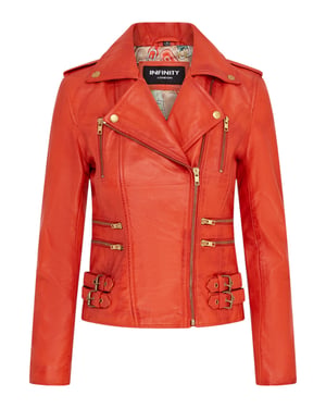 Damen Leder Orange Brando Bikerjacke-Loddon