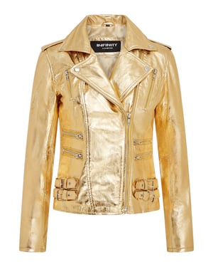 Damen Leder Gold Brando Bikerjacke-Loddon