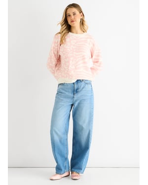 Rosa Kontrast Zebra Tier Strickpullover