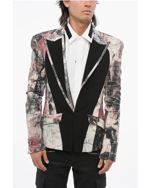 Gemusterter Blazer aus Leinen mit 1 Knopf und Mittelschlitz, steigendem Revers, mehrfarbig