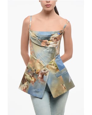 Gemustertes Satin-Top mit Reißverschluss hinten in Mehrfarbig