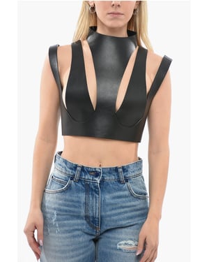 Ledertop mit Cut-outs in Schwarz