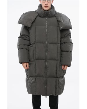MM6 – Gesteppte Maxi-Daunenjacke mit abnehmbarer Kapuze in Grau