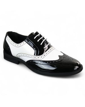 Herren Lack Schnürschuhe Schwarz Weiß Brogues Elegante Abendschuhe