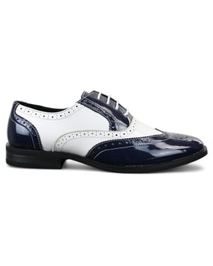 Herren Lack Schnürschuhe Marineblau Weiß Brogues Elegante Abendschuhe