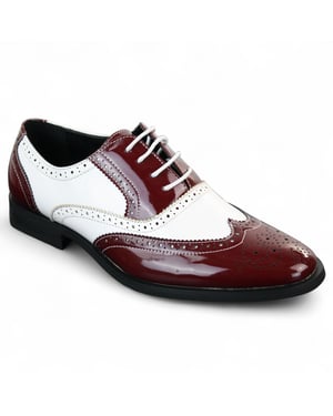 Herren Lack Schnürschuhe Rot Weiß Brogues Elegante Abendschuhe