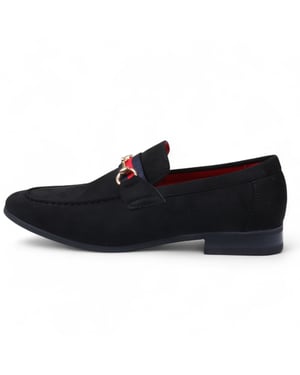 Herren-Loafer aus schwarzem Wildleder mit goldener Schnalle, Slip-On-Abendschuhe