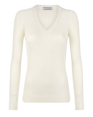 Pullover Kabelstrick-Pullover Mit V-Ausschnitt