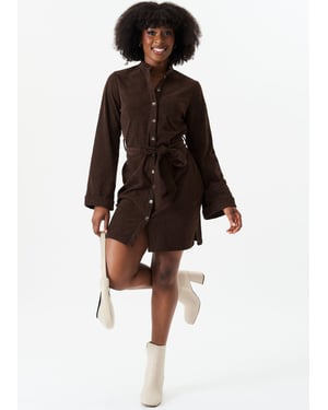 Gini London Cord-Hemdkleid mit Knopfleiste und Gürtel - Braun