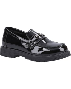 Hush Puppies Lydia Patent Senior Mädchenschwarze Slipper Aus Leder