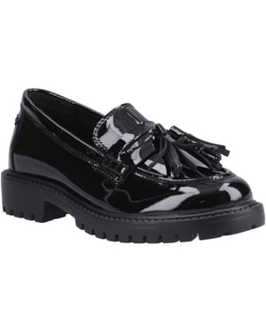 Hush Puppies Abigail Patent Senior Mädchenschwarze Slipper Aus Leder