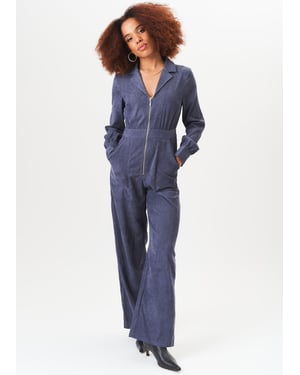 Blauer Jumpsuit mit langen Ärmeln und Reißverschluss vorne