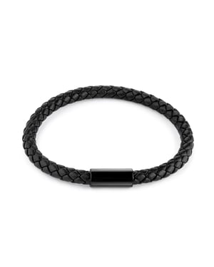 Zeeme Stainless Steel Armband Edelstahl Leder schwarz 21cm