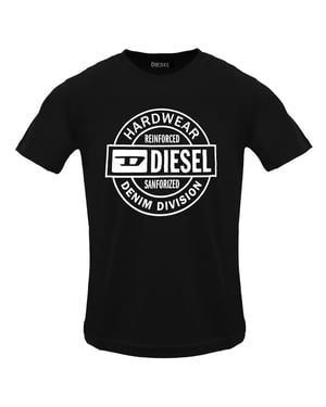 Diesel - T-shirt Mit Kreisförmigem Metalllogo In Schwarz