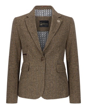 Maßgeschneiderter Damenblazer aus Wollmischung mit Hahnentrittmuster in Braun