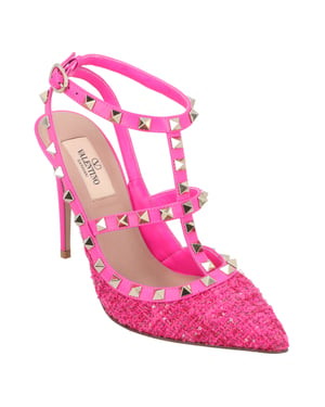 Valentino Caged 100 Tweed & Leder Pumps Rosa