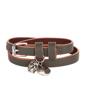 Alexander McQueen Herren-Wickelarmband aus Leder mit Graffiti-Totenkopf in Grün