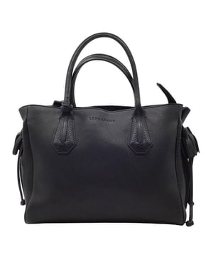 Longchamp Penelope Quasten Zugtasche aus schwarzem Leder