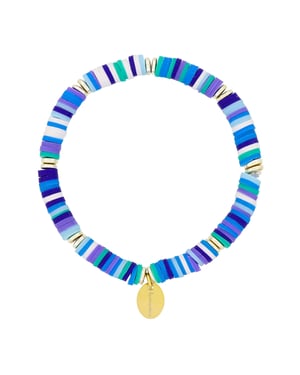 Fashionbox Armband Messing Vinylplättchen multi blau flexibel