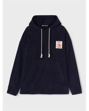 Palm Angels - Korallenfrottee-kapuzenpullover In Marineblau