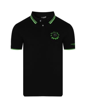 Plein Sport - Schwarzes Poloshirt Mit Doppelstreifenkragen Und Tiger-design Auf Der Rückseite